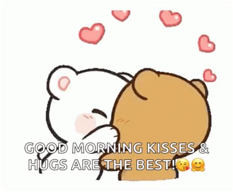 Cute Good Morning Quotes. . Morning kiss and hug gif